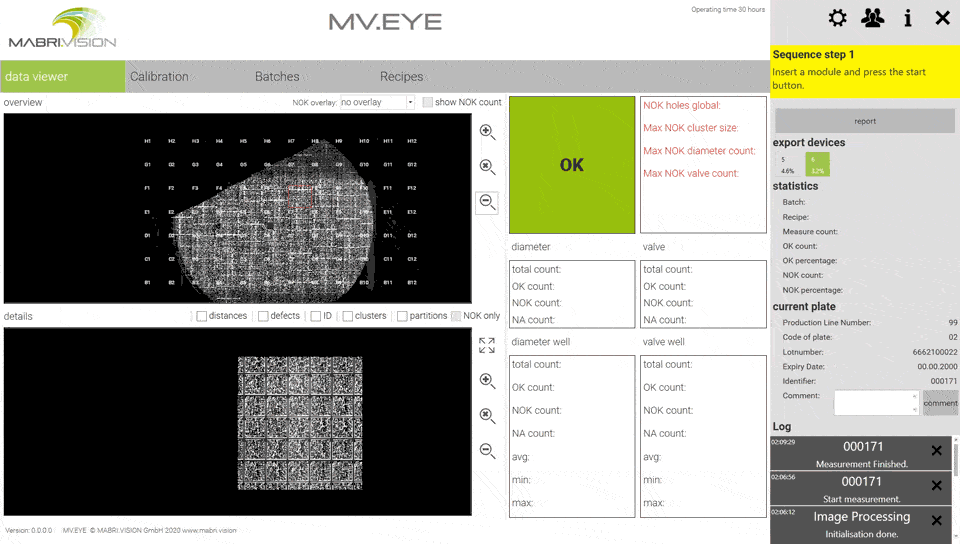 Darstellung der MABRI.VISION MV.EYE Software für die prüfung mit einem Highspeed Mikroskop.