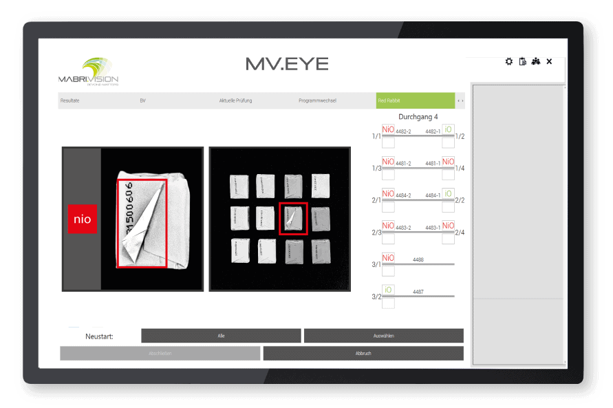 Illustration du logiciel MABRI.VISION MV.EYE pour l&#39;inspection des emballages.