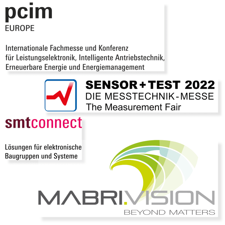 Logos of the PCIM, SENSOR+TEST and SMTconnect