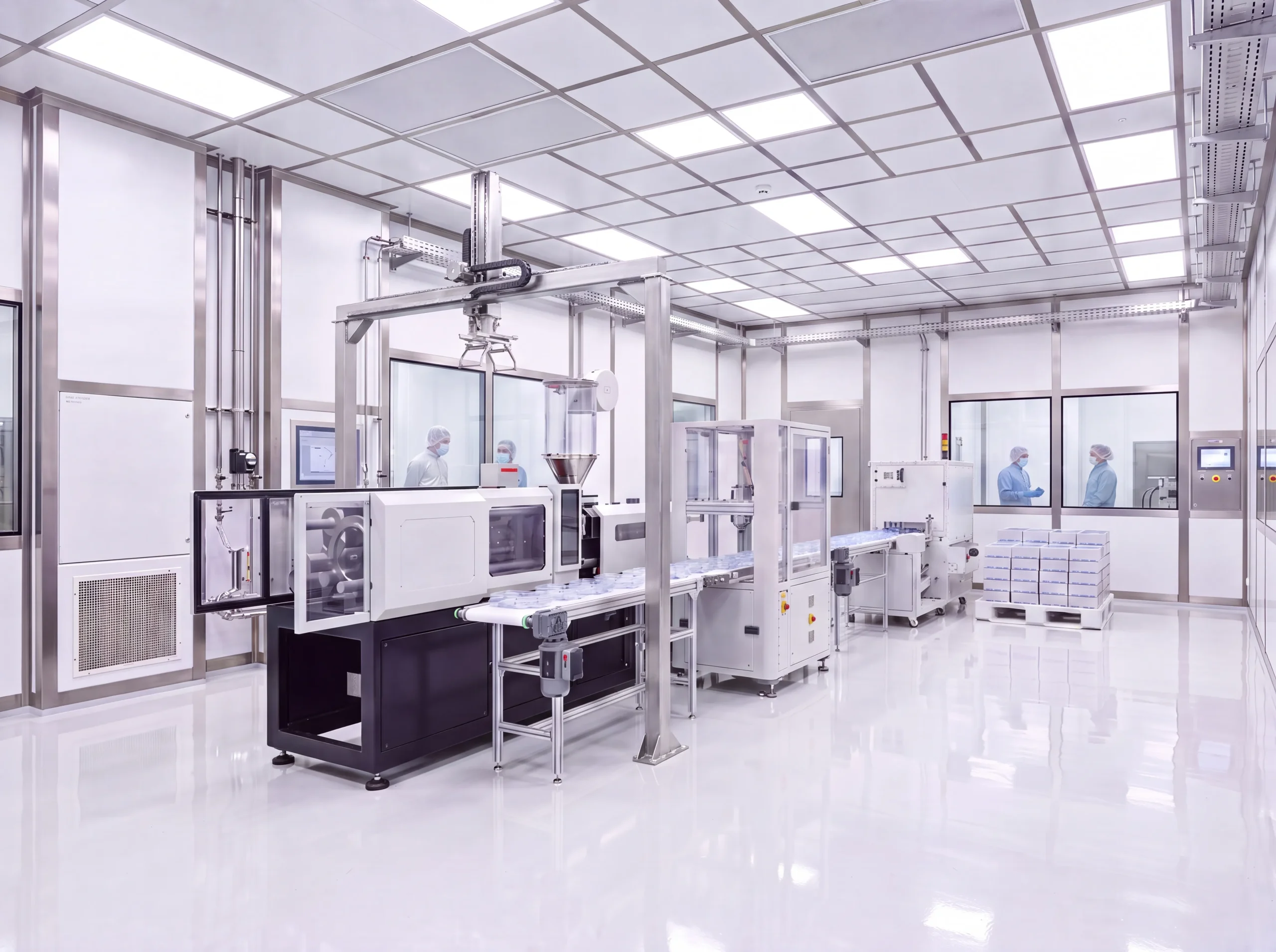 Inline-Prüfanlage im Reinraum an der Spritzguss-Produktionslinie (MABRI.VISION)