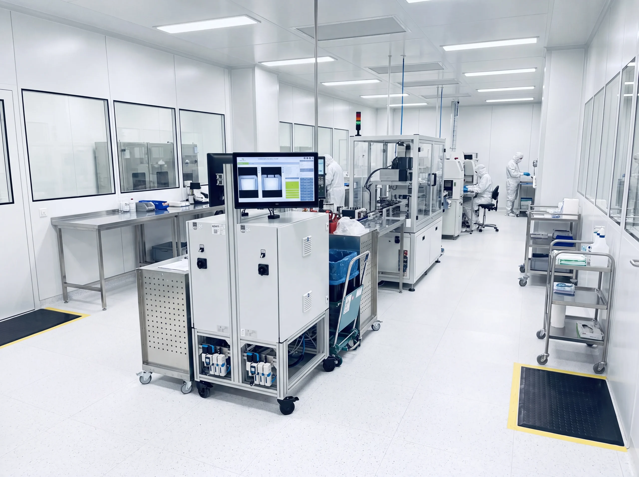 VISION.SPECTOR Inline-Prüfzelle im Reinraum — Spritzgussteile mit Live-Auswertung (MABRI.VISION)