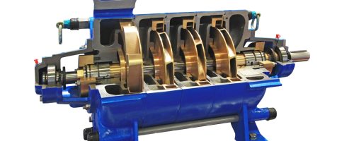 Industrial sectional pump for pumping liquids. Demonstration layout.